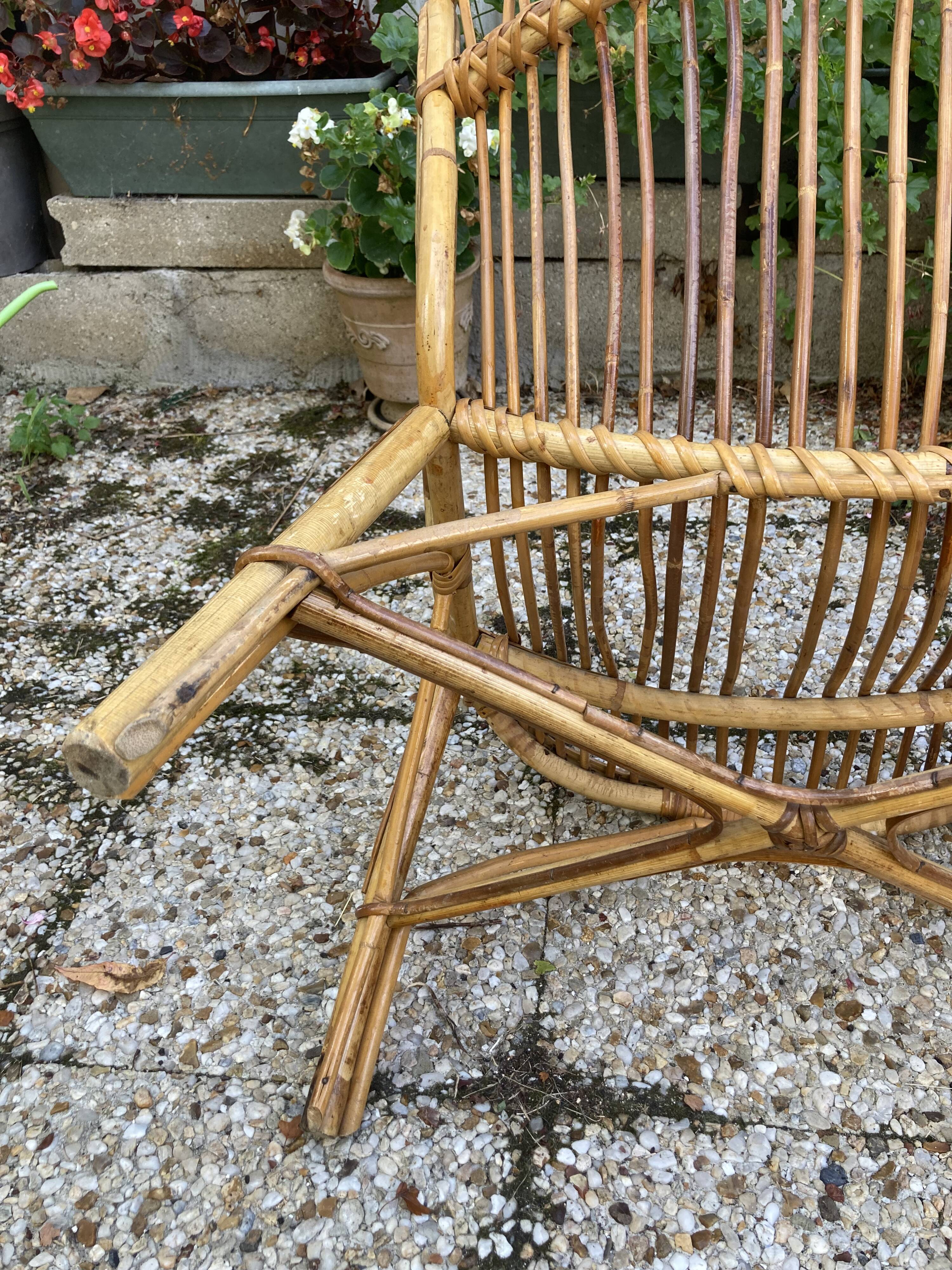 Set of 3 vintage rattan armchairs