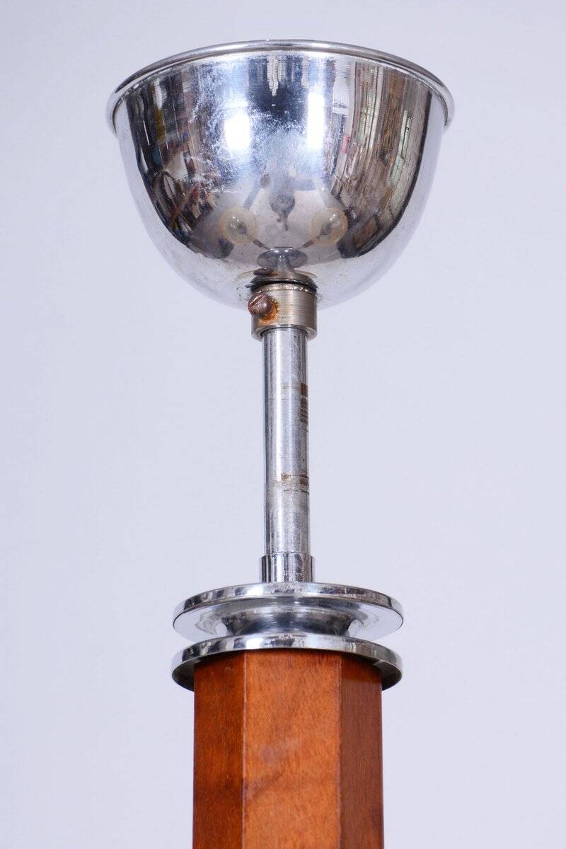 Art Deco Chandelier in Chromed Steel, Walnut and Glass, Czech, 1920s