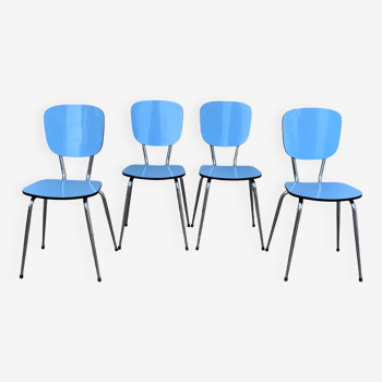 4 blue formica chairs Sogemap 1960