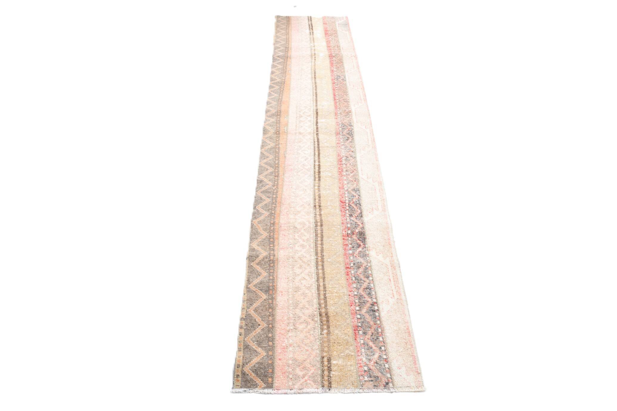 2x10 Contemporary Red & Beige Turkish Runner Rug, 59x298Cm