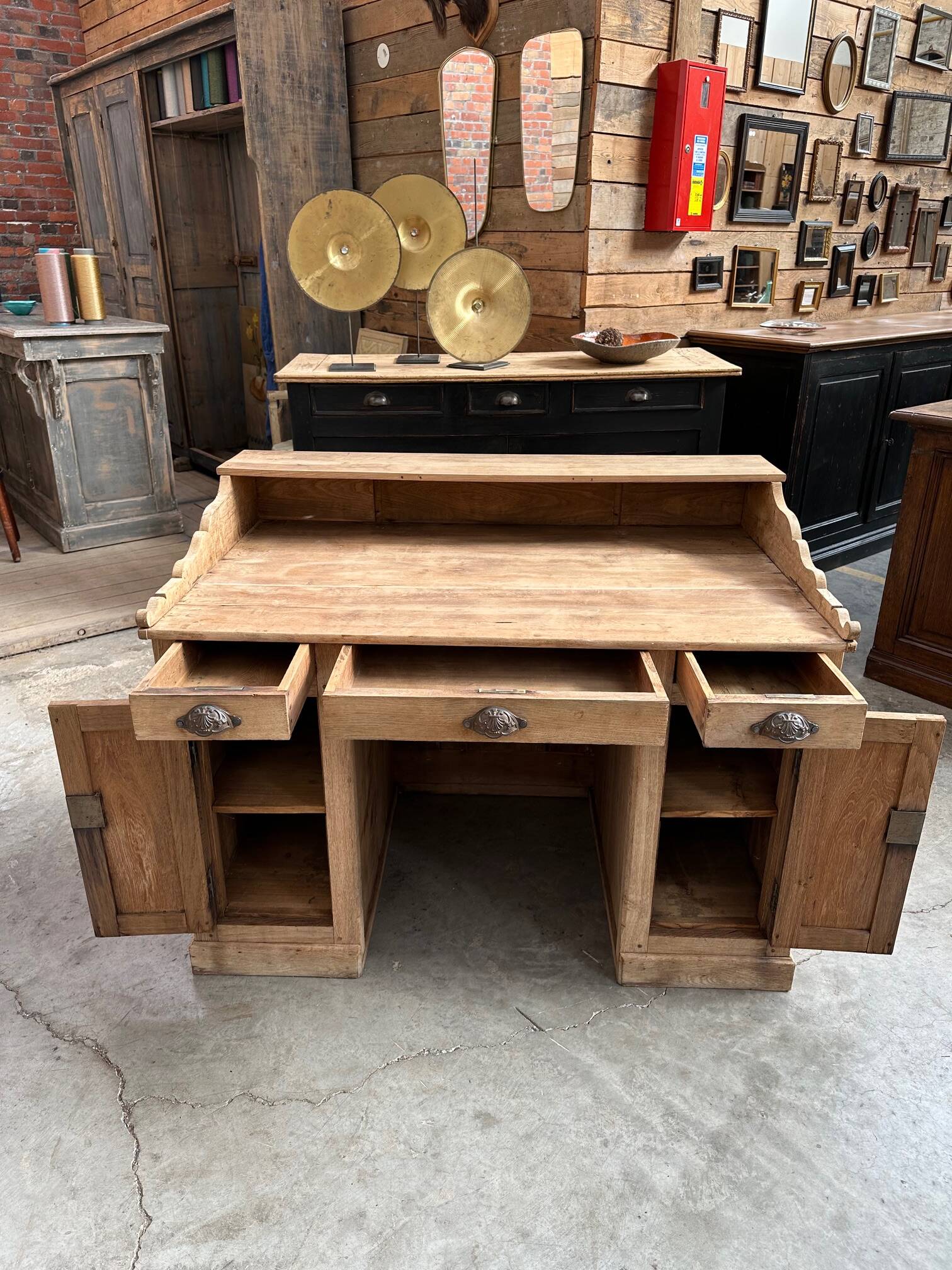 Solid oak reception desk, early 20th century