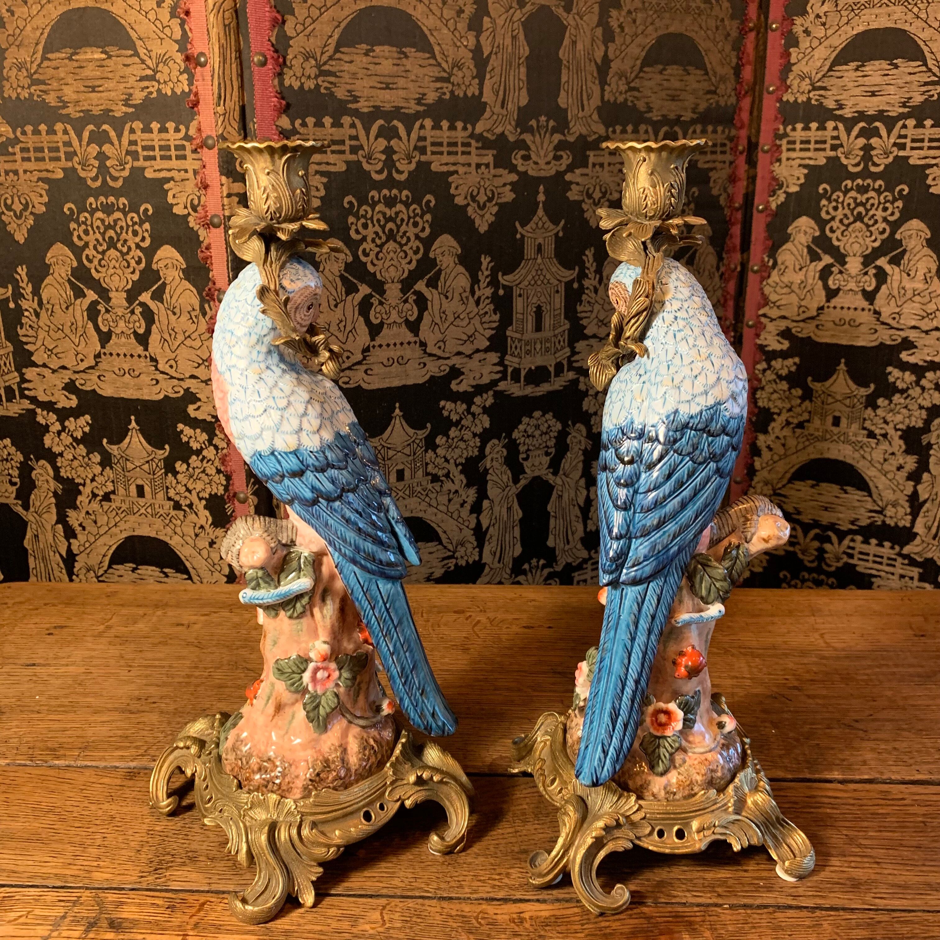 Pair of candle holders "Parrots"