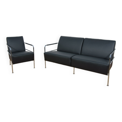 Canapé et fauteuil en cuir suédois par Gunilla Allard pour Lammhults, années 1990, Set de 2