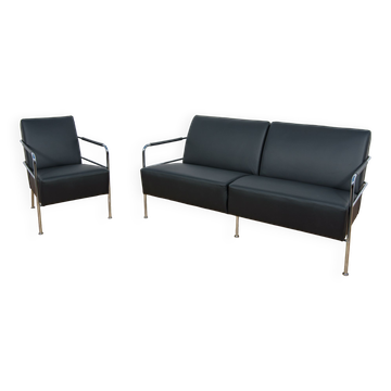 Swedish Leather Sofa and Armchair by Gunilla Allard for Lammhults, 1990s, Set of 2