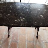 Bistrot table marble brown burgundy cast iron base