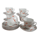 6 flowery white Bavarian porcelain cups & saucers, Seltmann Weiden 1950