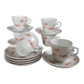 6 tasses & sous-tasses porcelaine baviere blanche fleurie, Seltmann Weiden 1950