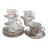6 flowery white Bavarian porcelain cups & saucers, Seltmann Weiden 1950