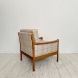 Mid-Century Scandinavian Armchair in Cherry Wood and Checked Fabric, 1960s