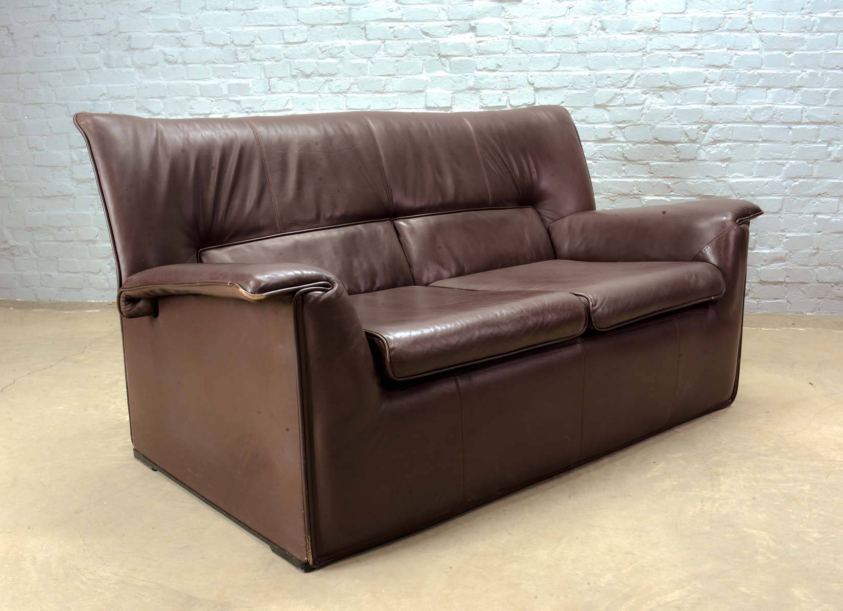 Afra and Tobia Scarpa for B&B Italia Chocolate Brown Leather Two Seat Sofas