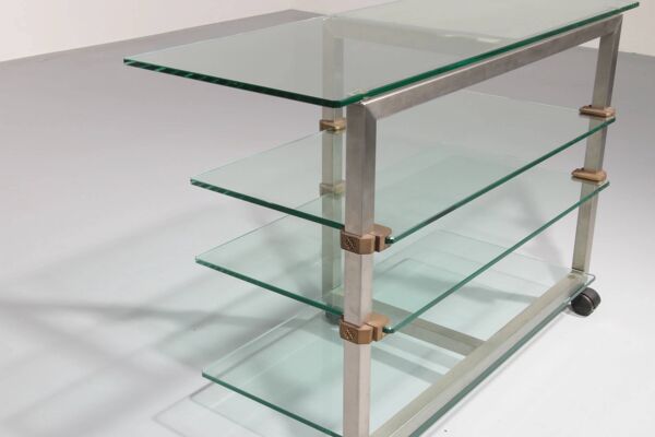 Table d'appoint, console sur roulettes Peter Ghyzcy, années 1970