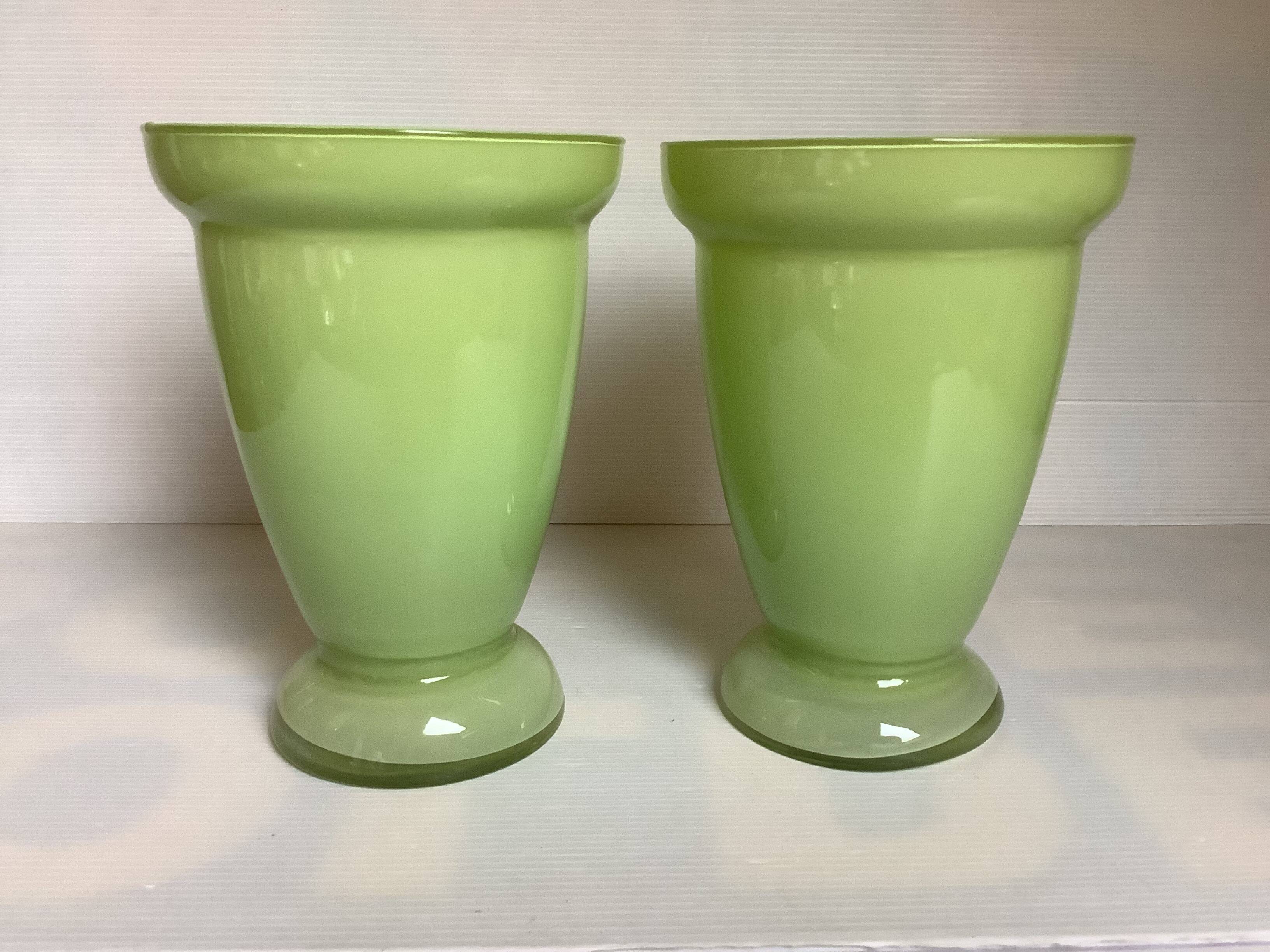 Pair of green glass paste vases