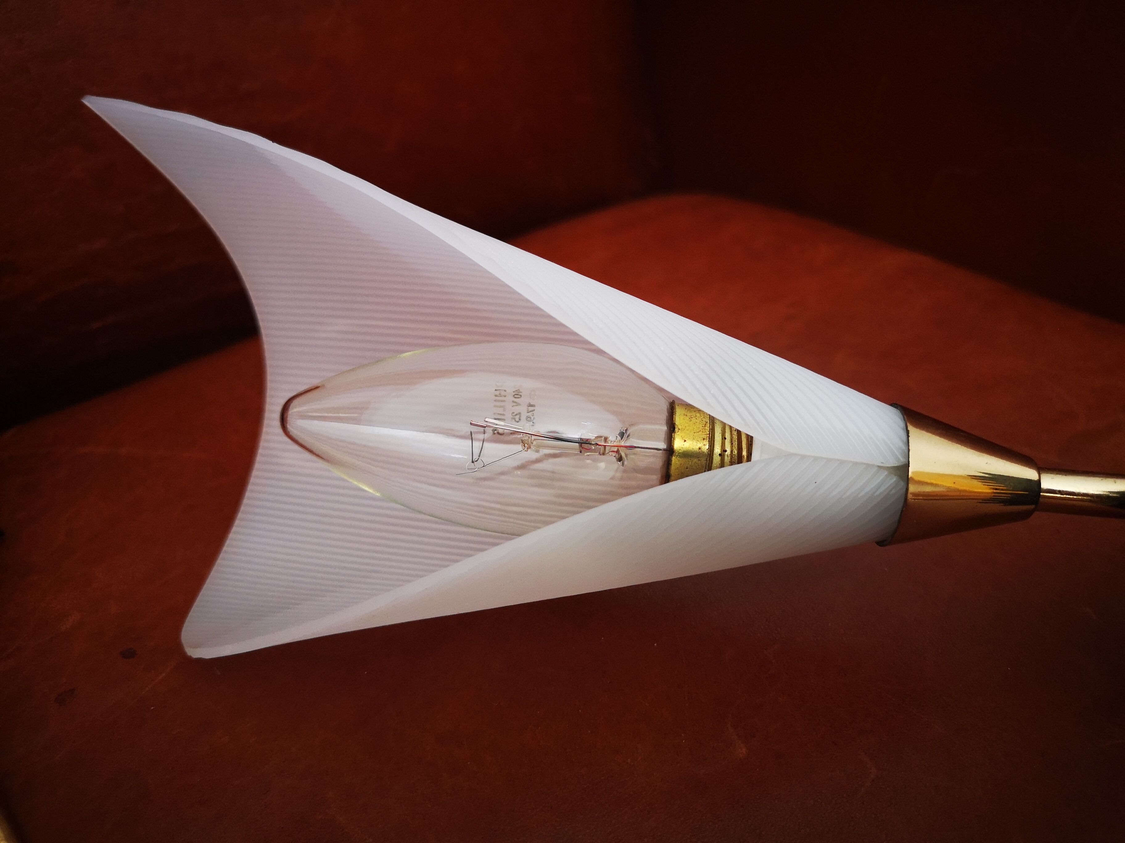 Pair of vintage 50s brass and fluted plexiglass sconces