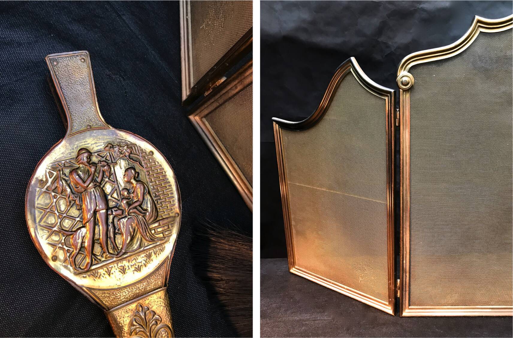 Old fire screen and accessories brass fireplace 1940 spark arrest fireplace firescreen