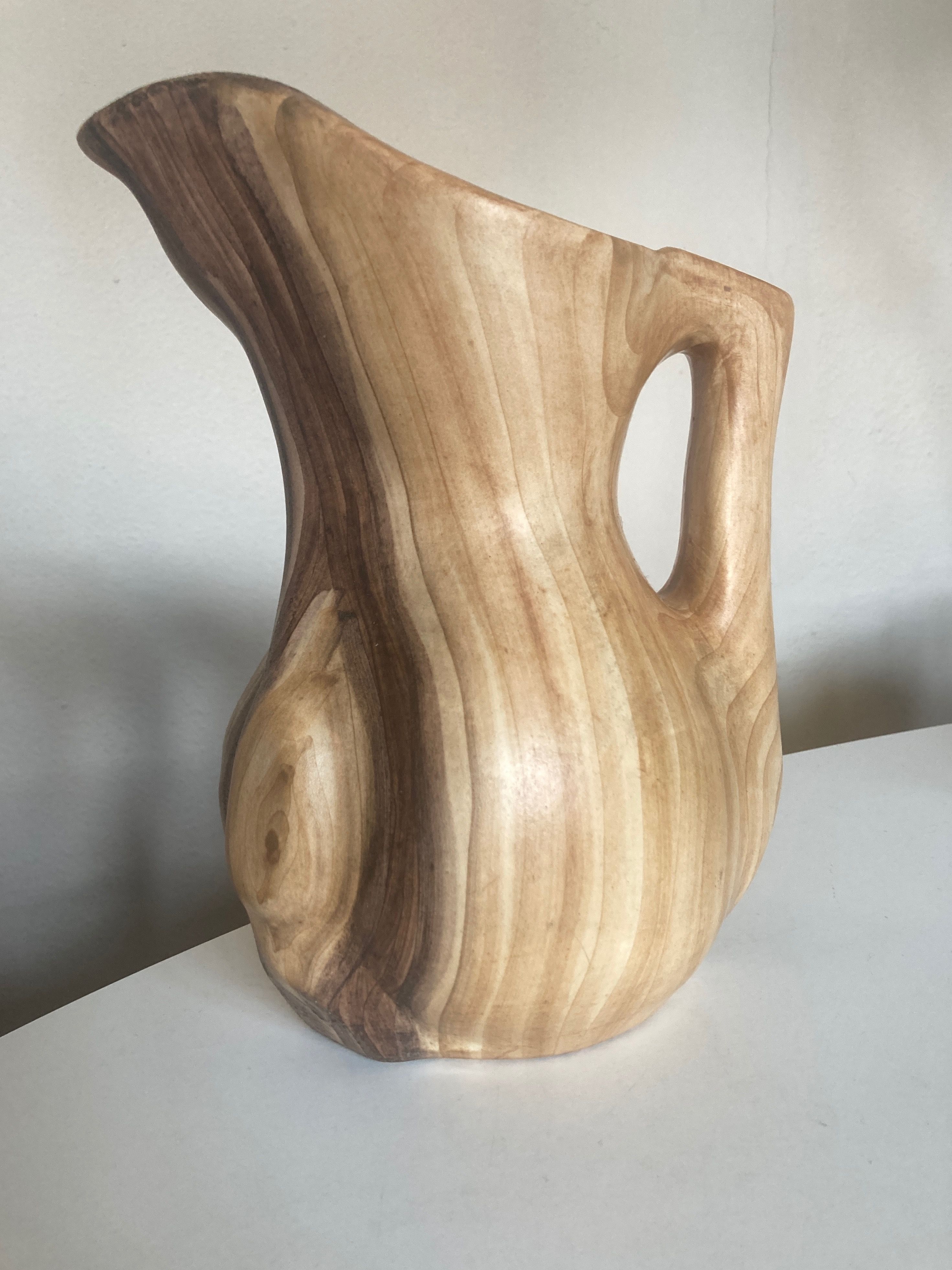 Ceramic vase mid century Grandjean in Vallauris faux bois 1960