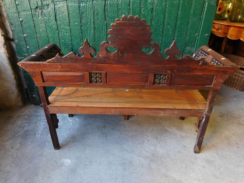 Old syrian wooden bench and mother-of-pearl inlay