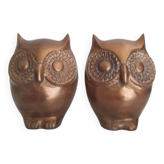 Pair of large brass owl bookends