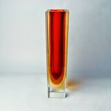 Red and yellow cubic Sommerso vase by Flavio Poli for Seguso, Murano, Italy, 1970