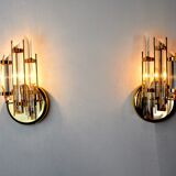 Pair of Venini wall lamps cut glass Murano Italy 1980