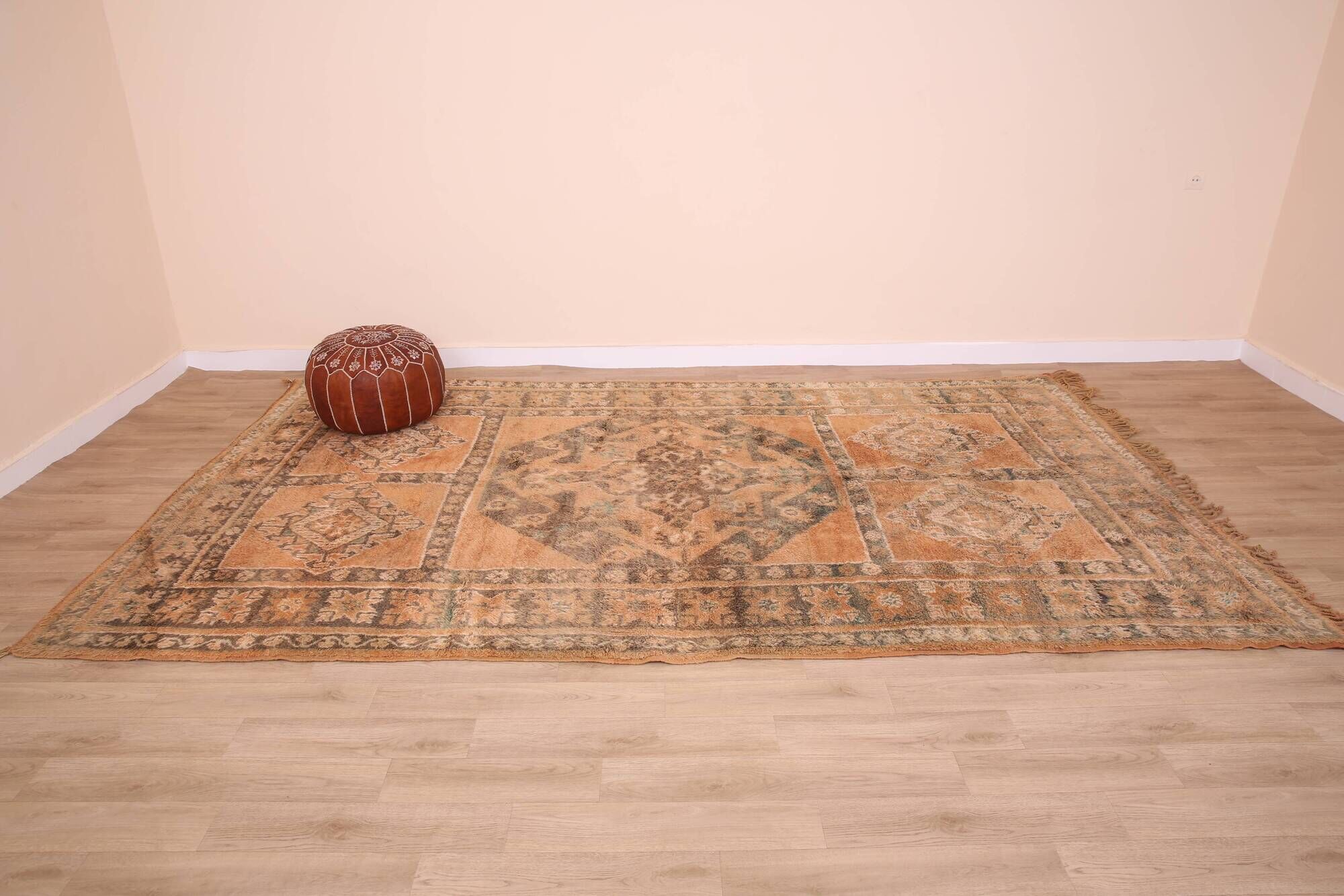 Terracotta Vintage Moroccan Rug 199 x 342 cm, Berber Handmade Wool Rug boho