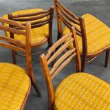 Suite of 4 Czech chairs wood and fabric Yellow "Univerzal" late 60