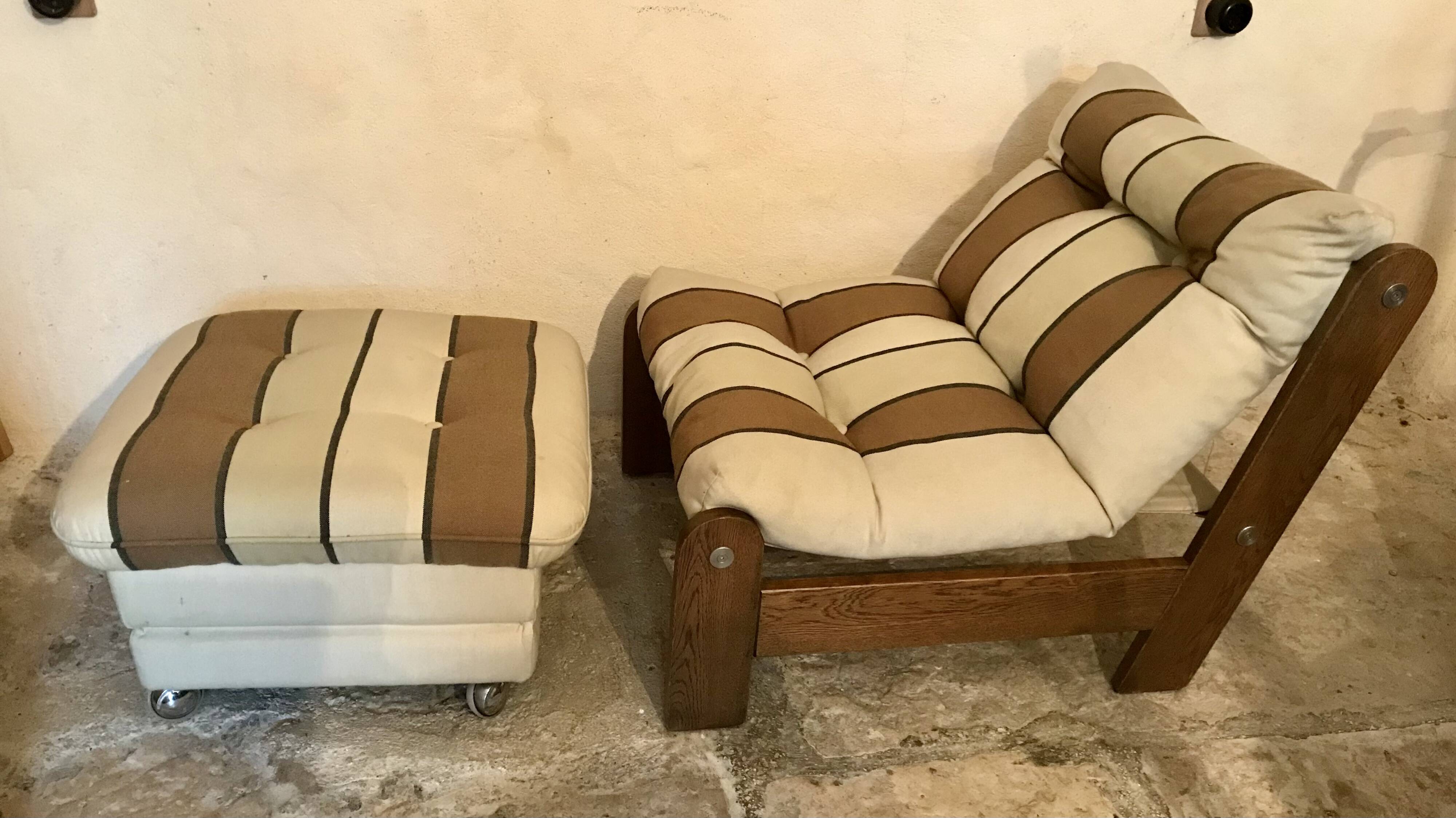 Vintage fireside chair and pouf circa 1980
