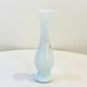 Opaline glass vase with white and blue opaline glass and orange flower pattern, vintage 60s