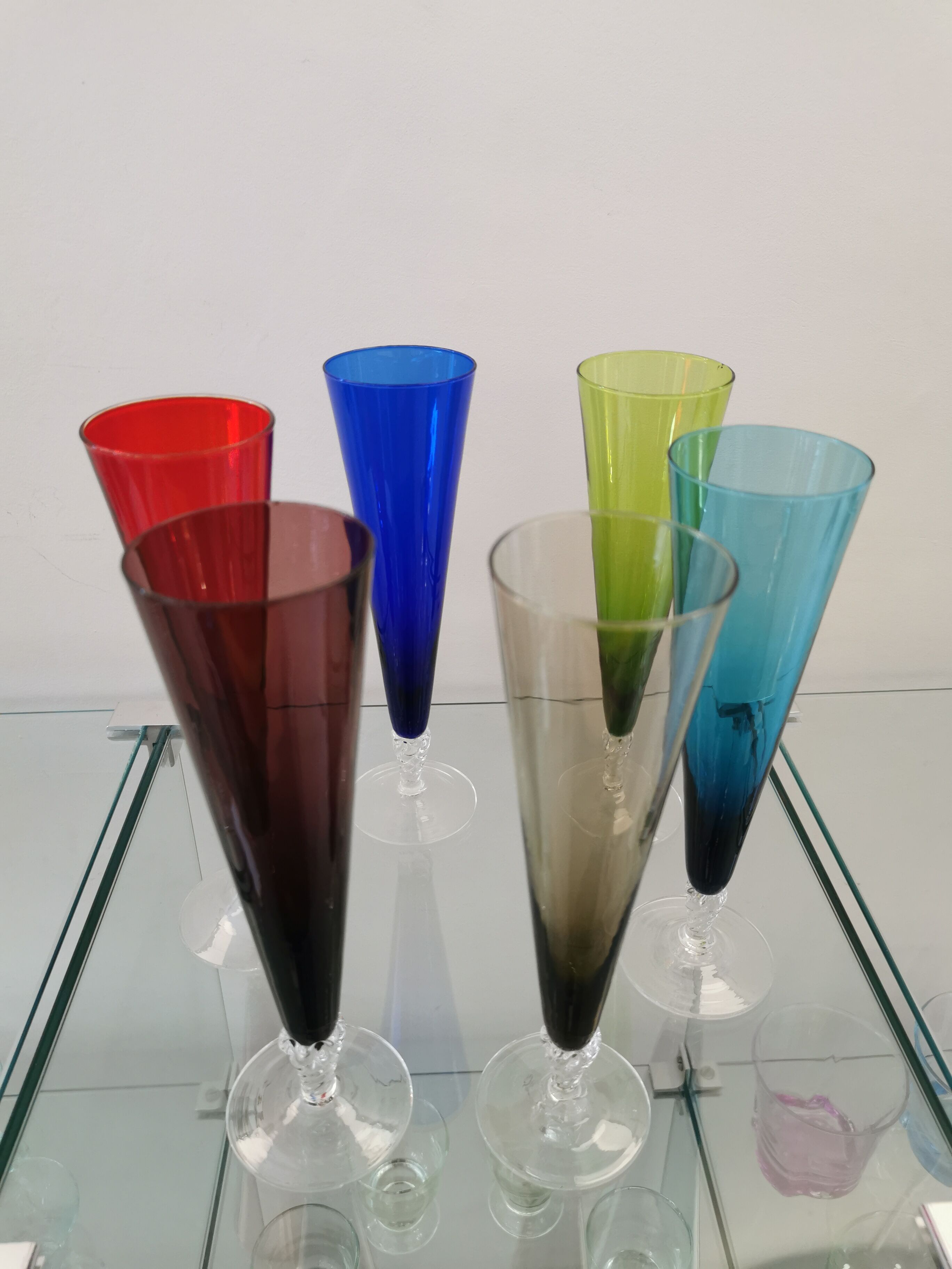 6 vintage Murano glass champagne flutes from the 60s