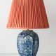 Dutch Chinoiserie Table Lamp, Blue and White Delft, by Makkum, with a New Coral Silk Shade