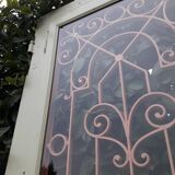 Porte d’entrée 264x99cm ancienne noyer chêne grille fer forgé panneau vitré