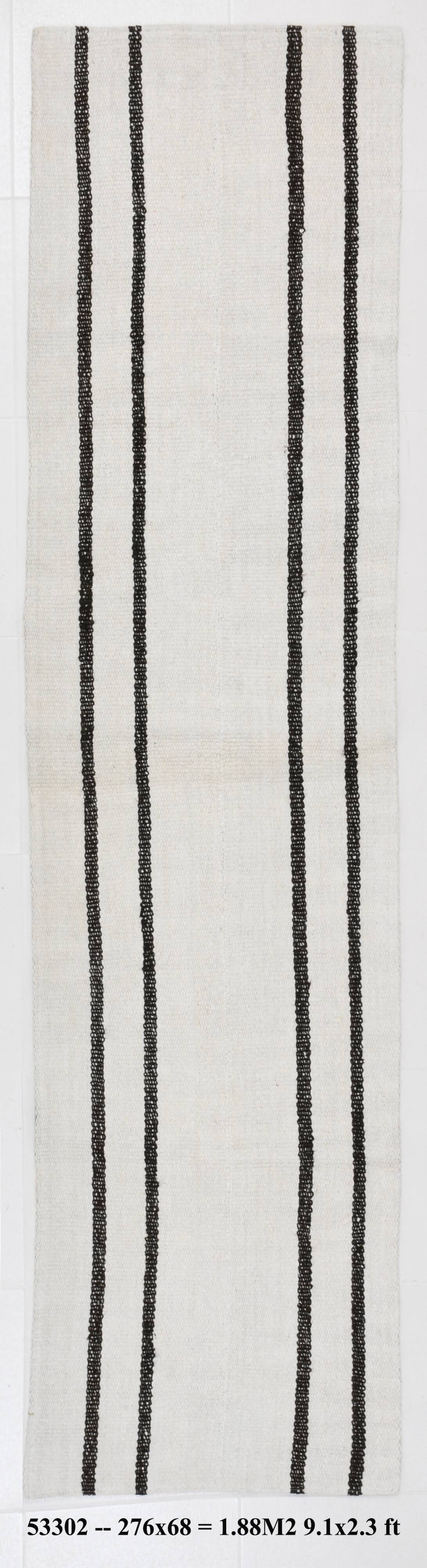 White Black Modern Striped Vintage Runner Rug, 68x276Cm