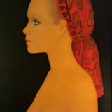 Painting signed Guy SERADOUR and titled “The red ribbon”