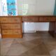 Vintage cane rattan desk with a large top and 5 drawers - 1960s/70s.