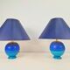 Lampes de table sphériques en céramique bleue vintage, années 1970, ensemble de 2