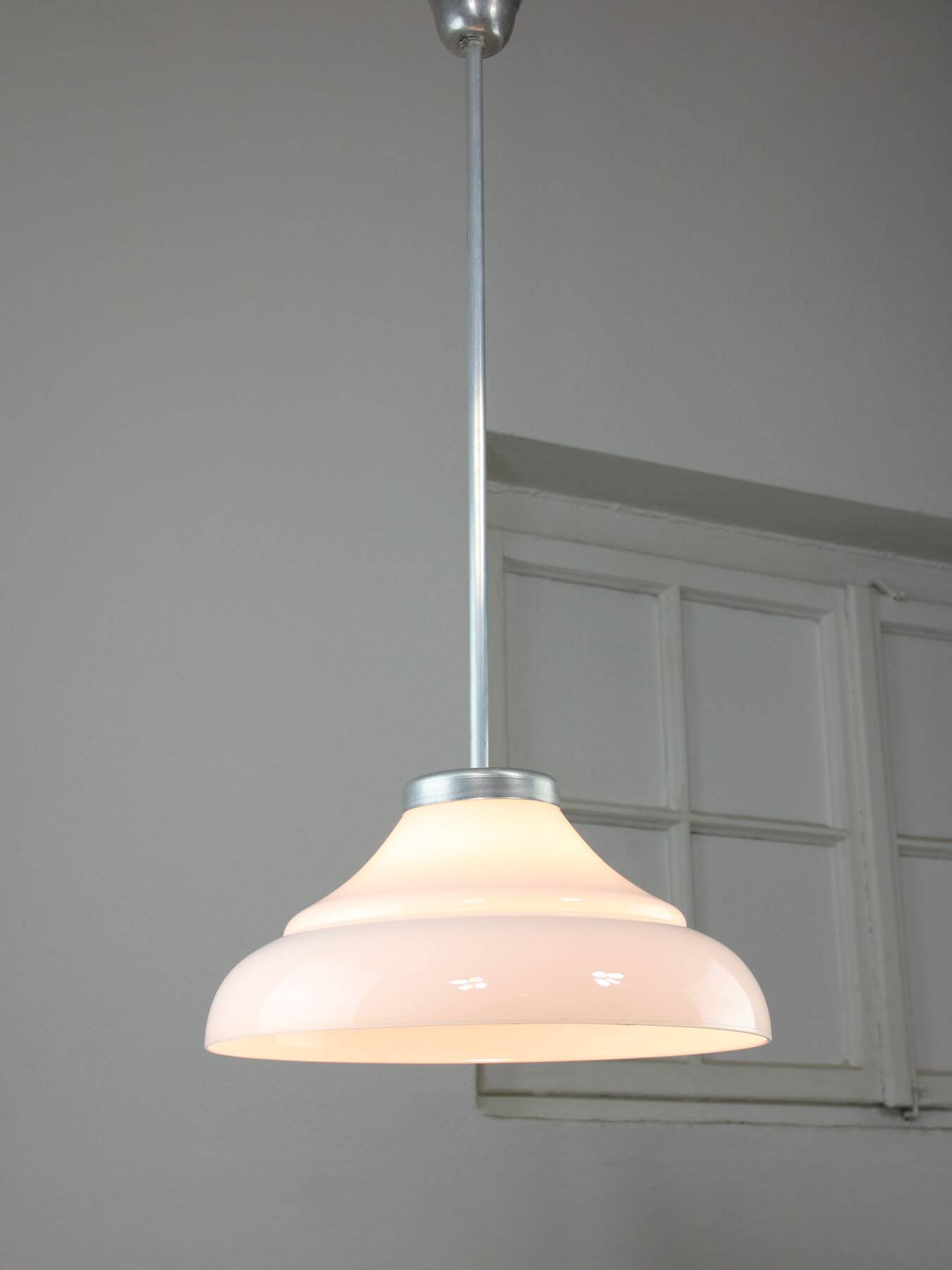 Mid-century Italian Aluminum and Glass Pendant Lamp