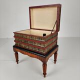 Leather faux book box on painted stand – English, circa 1830