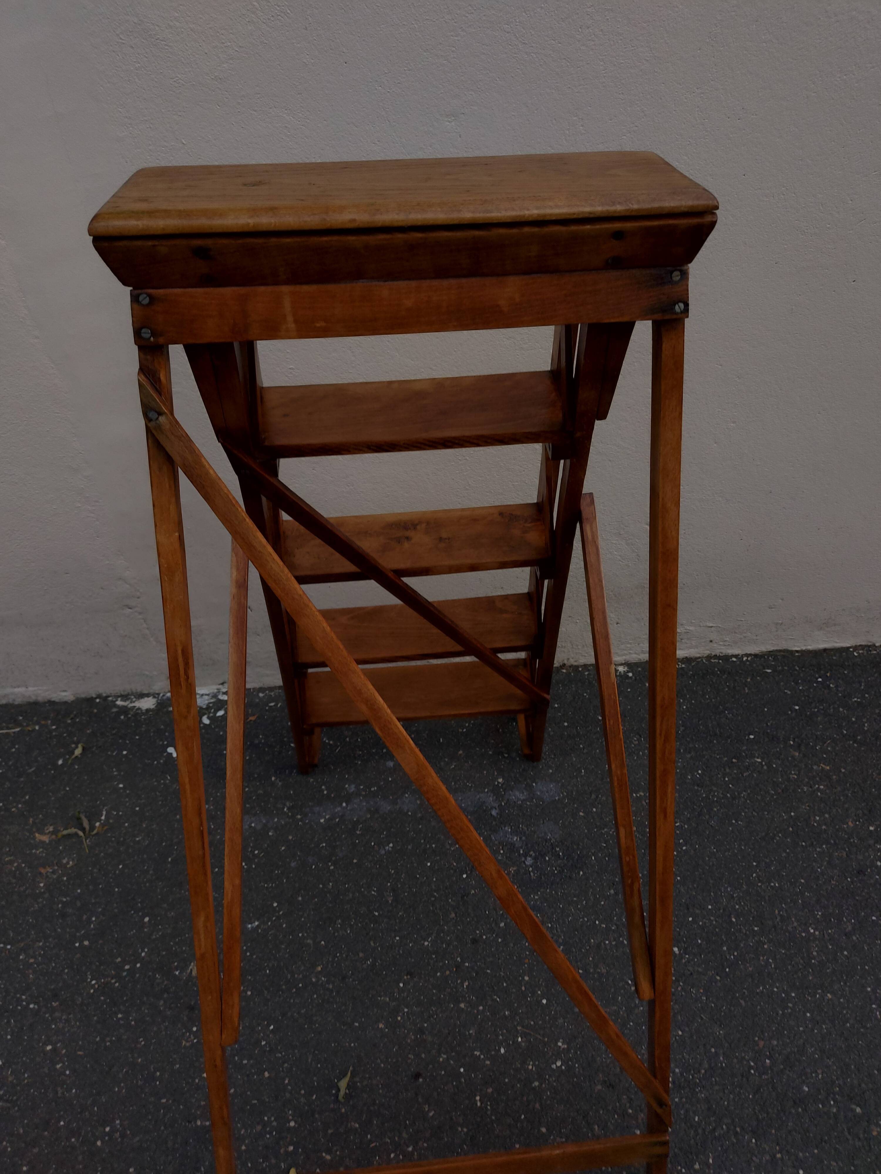 Old and very beautiful restored wooden stepladder 1920/40