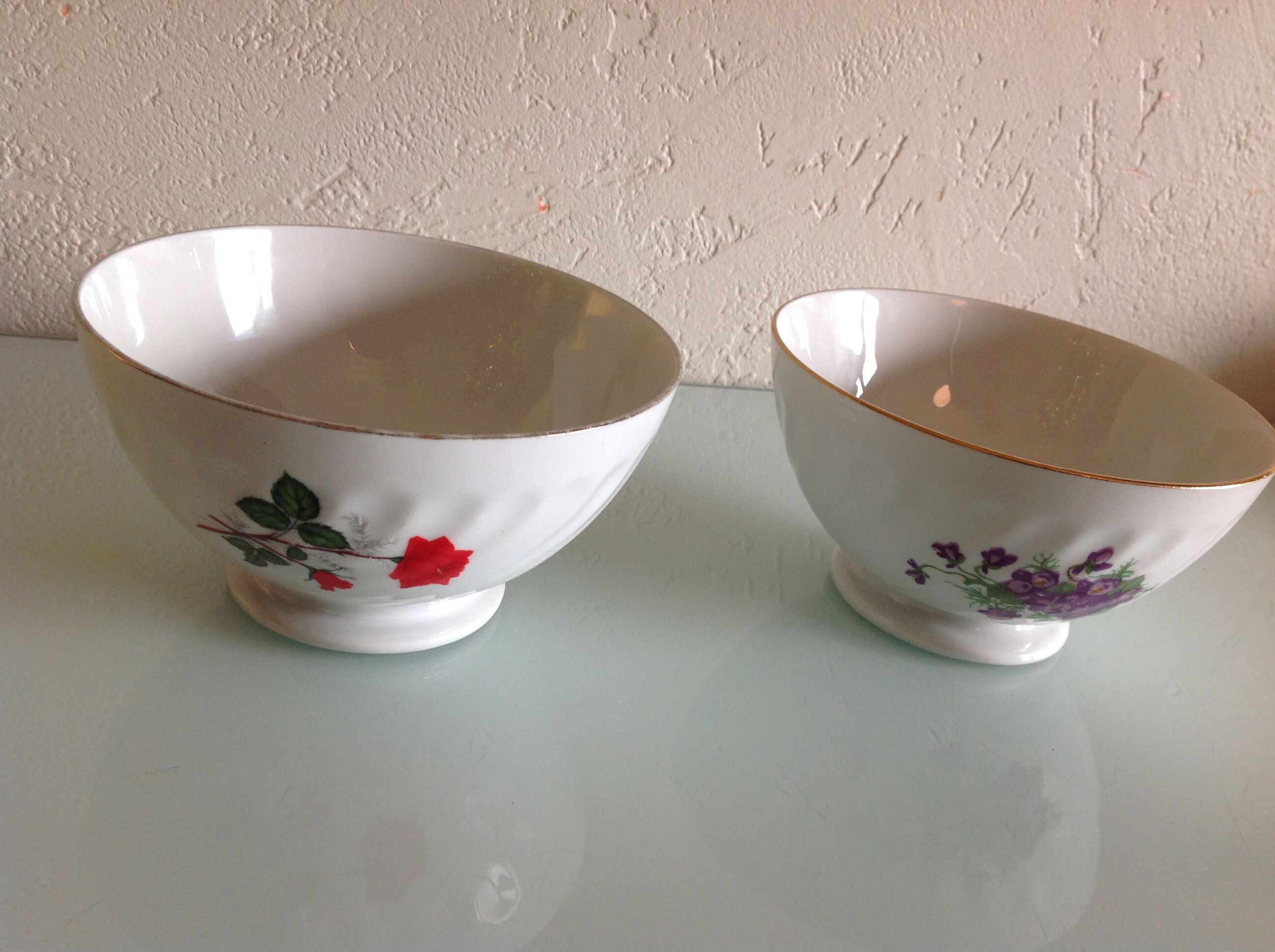 Two white bowls with floral decor in Limoges SD porcelain / vintage 60-70