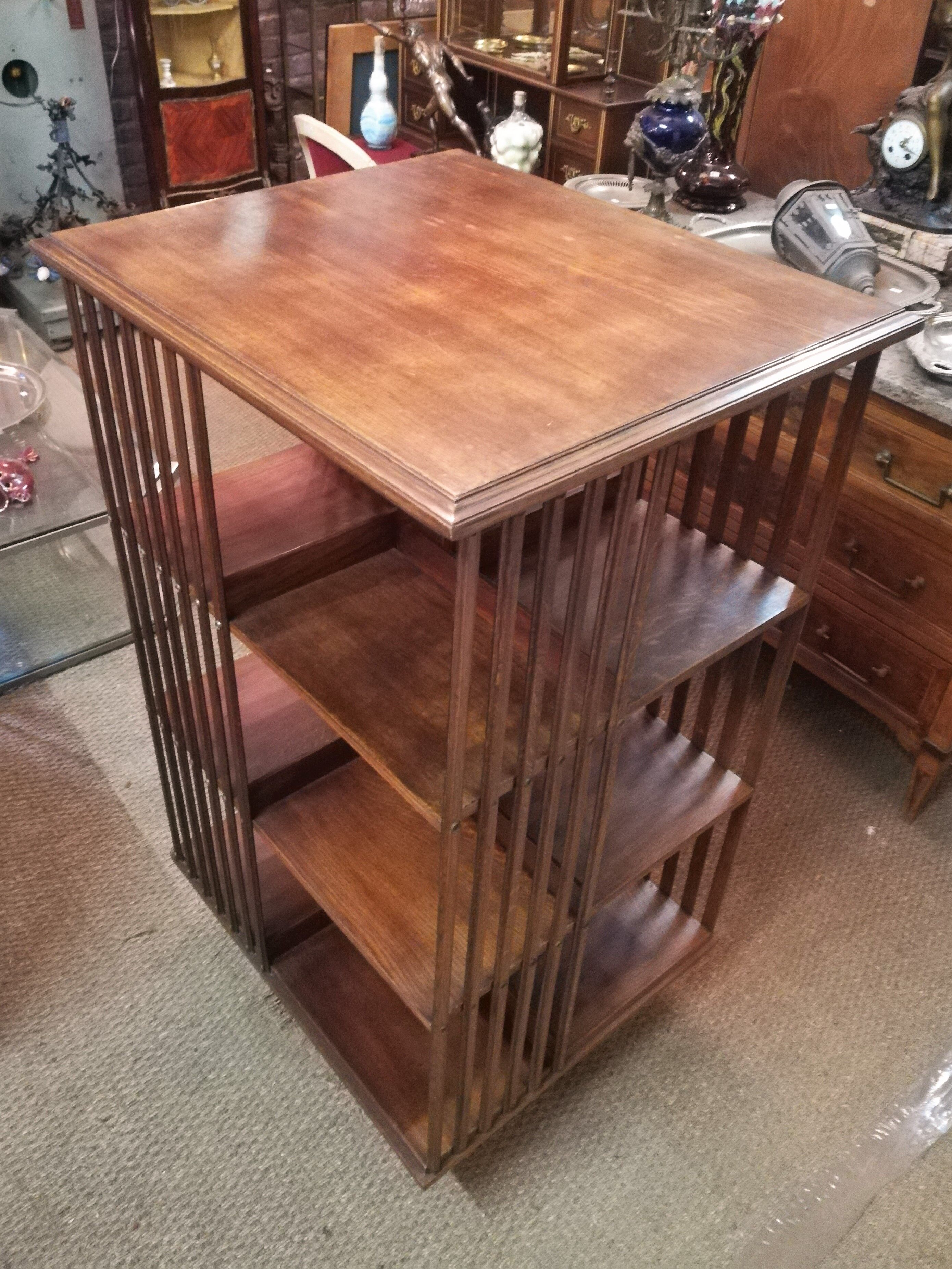 Revolving oak bookcase
