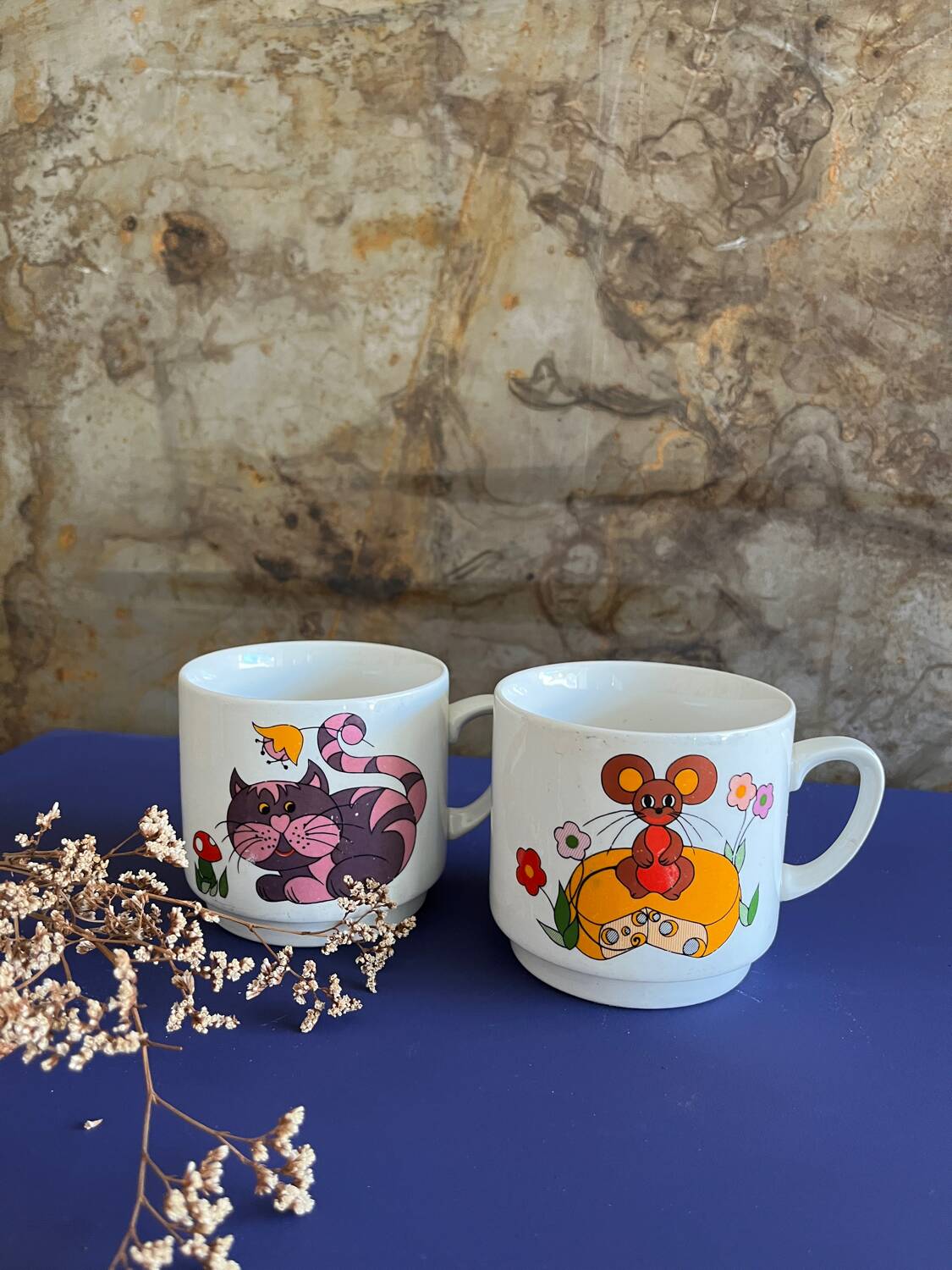 Monopoly ceramic cat/mouse mug duo