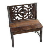 Mini bench with carved backrest featuring a rosette pattern and scrolls H59 W51