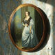Elegant grand portrait medallion oil on curved Venetian wood vintage
