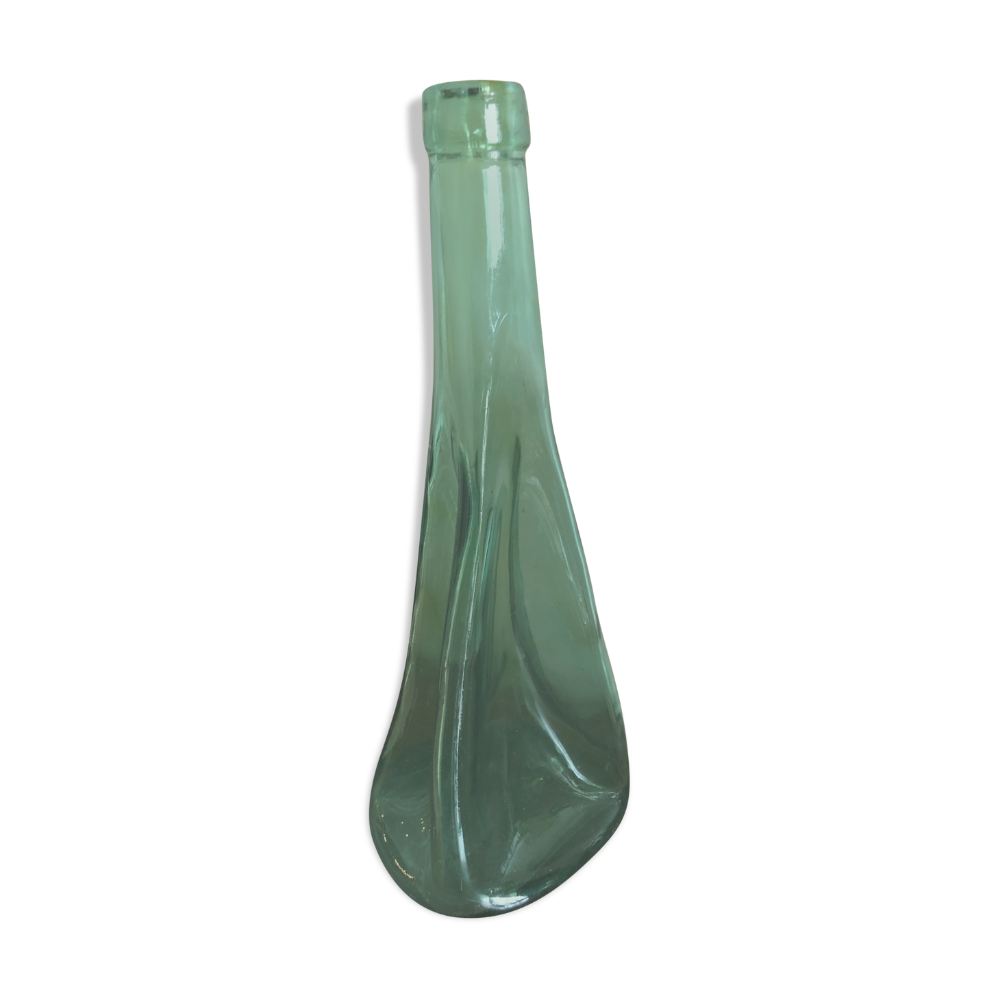 Large free-form green blown glass bottle