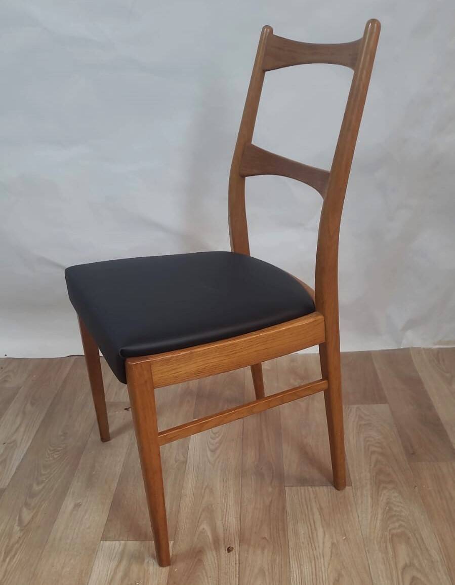 Vintage Danish teak chair – black faux leather seat (1960s)