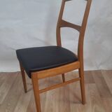 Vintage Danish teak chair – black faux leather seat (1960s)
