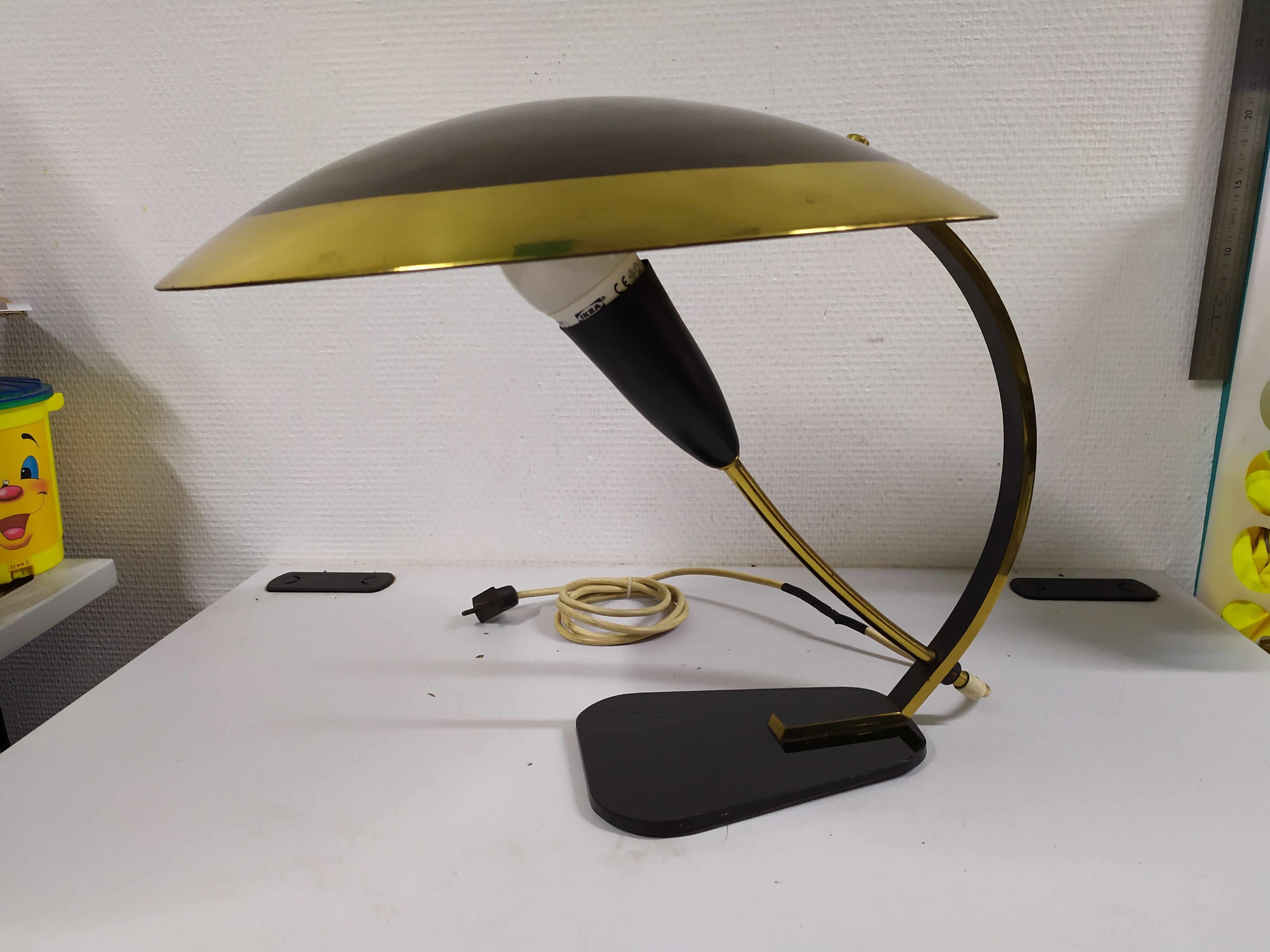 Black brass desk lamp 1950 italy