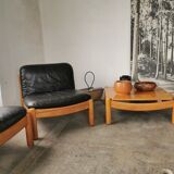 Square coffee table in solid blond wood 80s