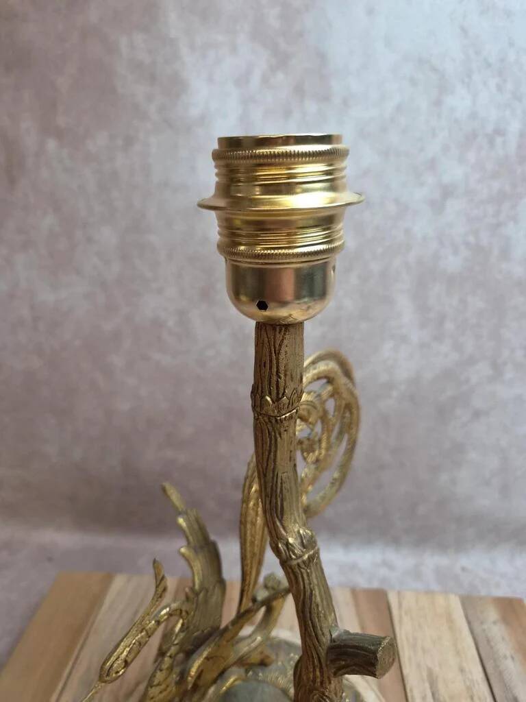 Large vintage lamp in moulded brass – Phoenix – onyx base – 1960s/70s