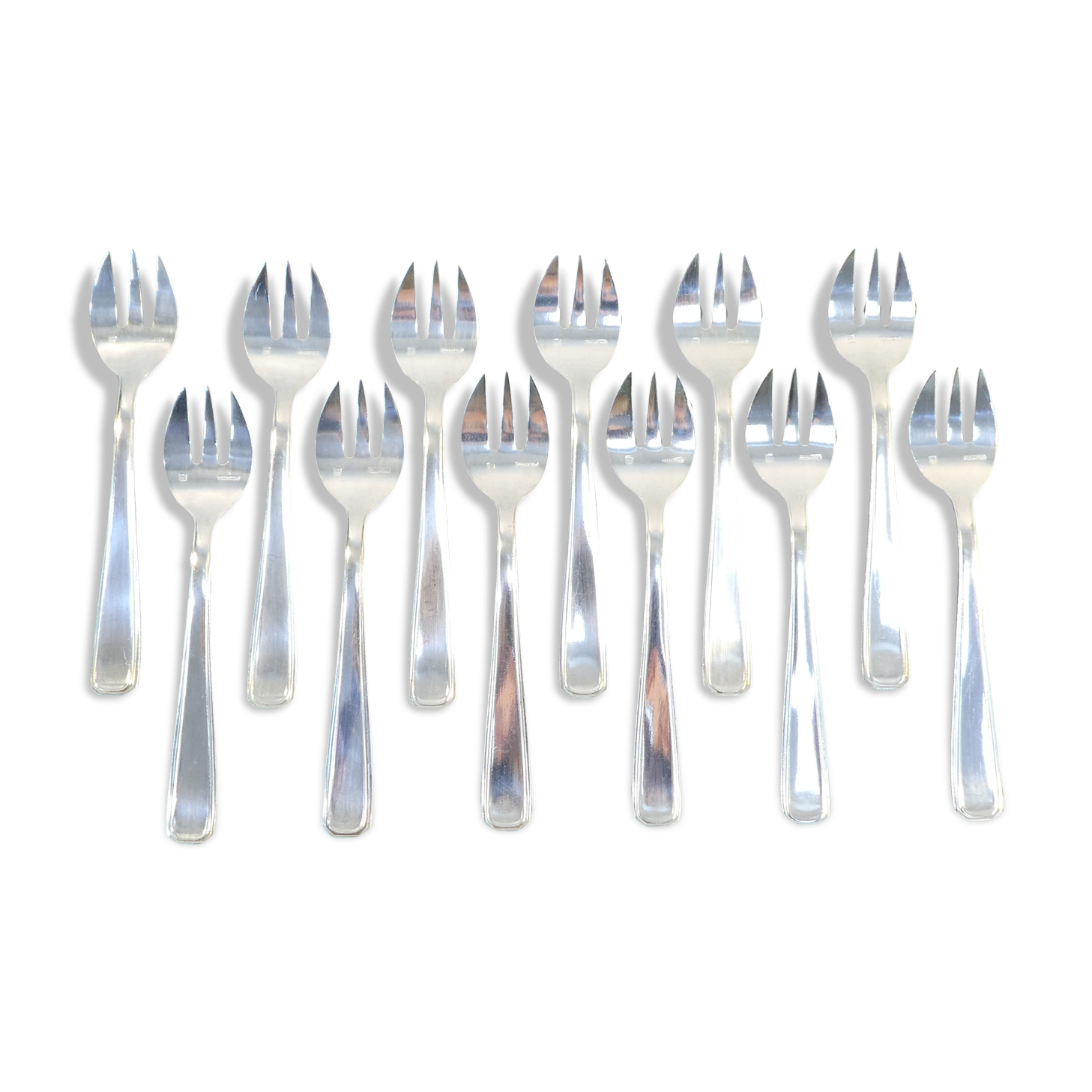 12 oyster forks BOULENGER ART DECO in silver metal Model SUZY
