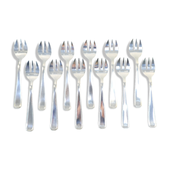 12 oyster forks BOULENGER ART DECO in silver metal Model SUZY